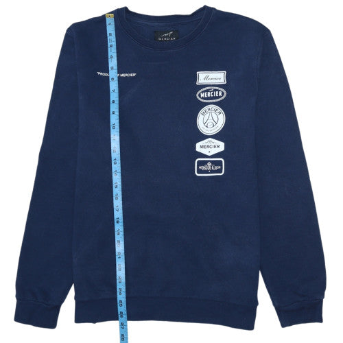 Mercier Mens Navy Blue Crew Neck Sweatshirt Size L Graphic Print