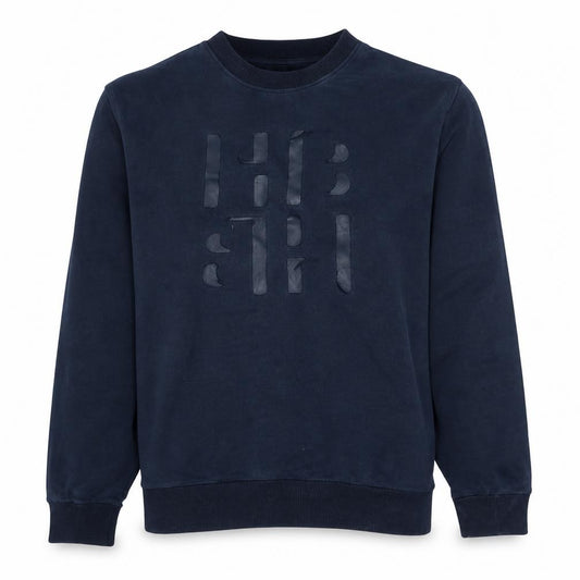 Front view of Hugo Boss Men's Blue Logo Crew Neck Sweatshirt, size L, Regular Fit
