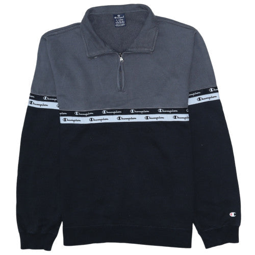 Champion Men's Grey Black 1/4 Zip Fleece Sweatshirt XL