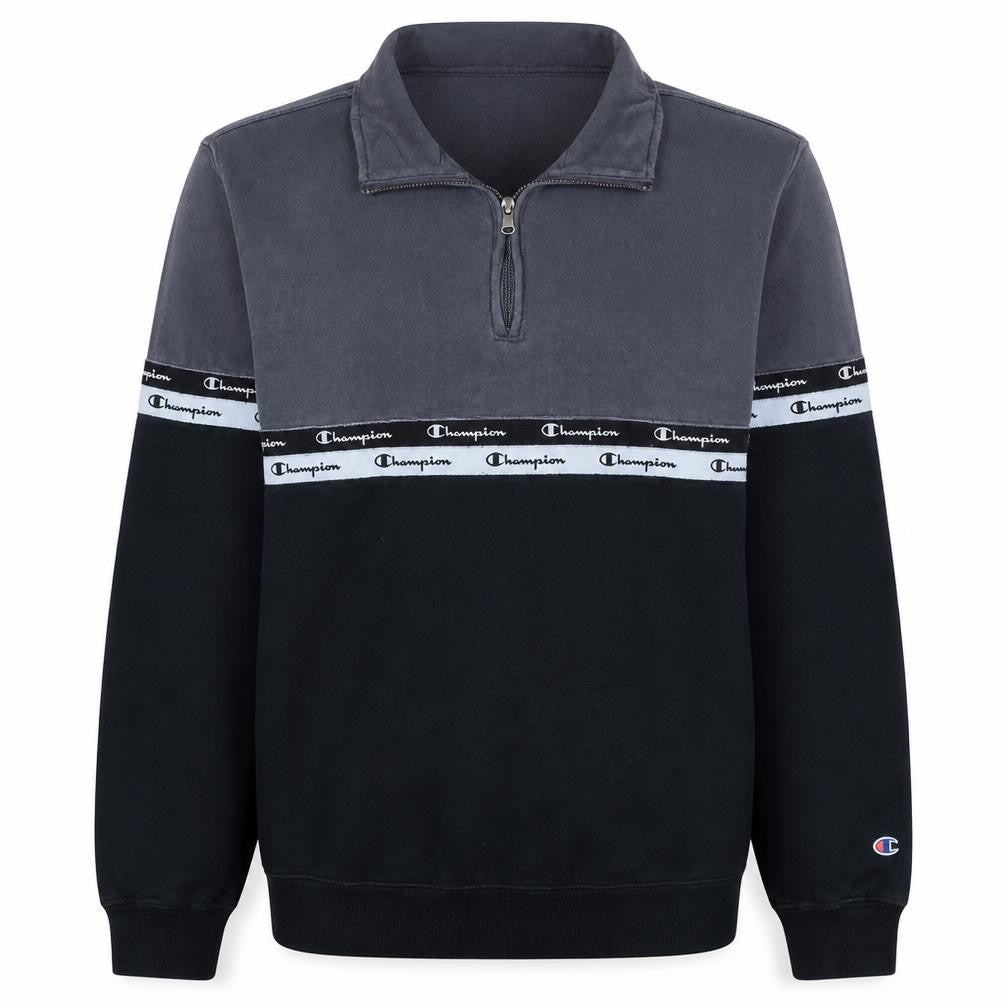 Champion Men's Grey Black 1/4 Zip Fleece Sweatshirt XL