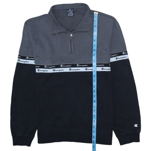 Champion Men's Grey Black 1/4 Zip Fleece Sweatshirt XL