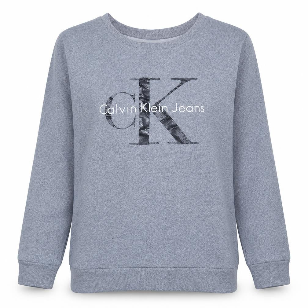 Front view of Calvin Klein Jeans women’s grey cotton pullover sweatshirt m