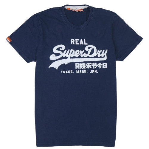 Superdry Men's Blue Crew Neck Graphic Logo Cotton T-Shirt Size L