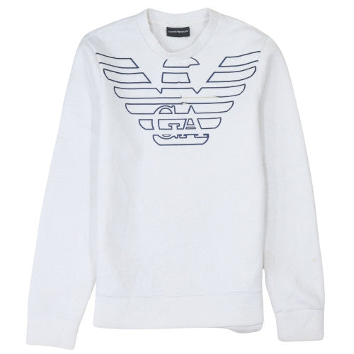 Emporio Armani Men's White Logo Crew Neck Pullover Sweatshirt L