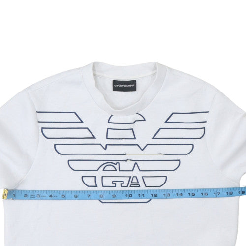 Emporio Armani Men's White Logo Crew Neck Pullover Sweatshirt L