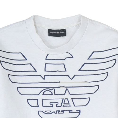 Emporio Armani Men's White Logo Crew Neck Pullover Sweatshirt L