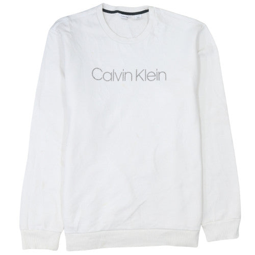 Calvin Klein Men's White XL Crew Neck Logo Pullover Sweatshirt