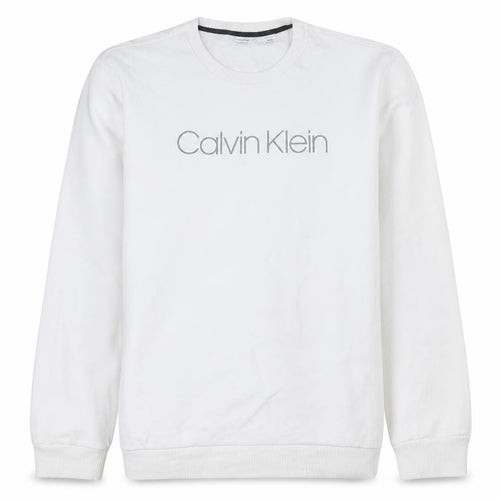Calvin Klein Men's White XL Crew Neck Logo Pullover Sweatshirt