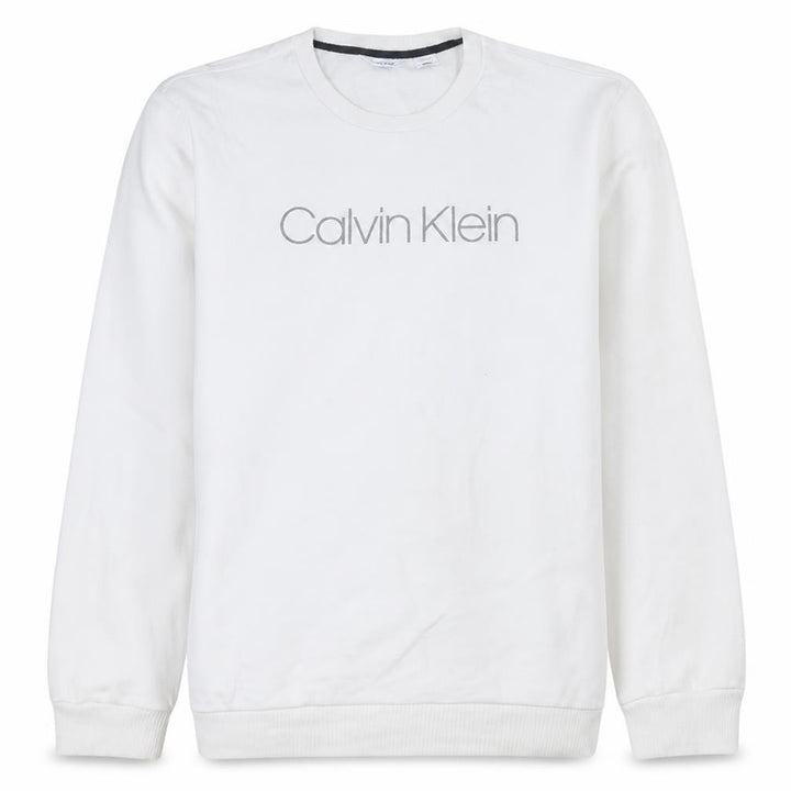 Calvin Klein Men's White XL Crew Neck Logo Pullover Sweatshirt