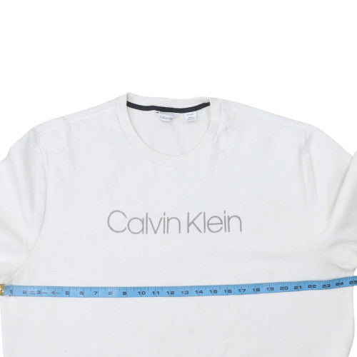 Calvin Klein Men's White XL Crew Neck Logo Pullover Sweatshirt