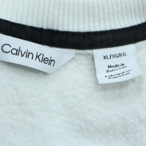 Calvin Klein Men's White XL Crew Neck Logo Pullover Sweatshirt