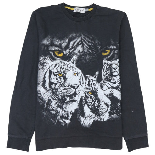 Topman Men's Black Tiger Graphic Sweatshirt L Regular Fit