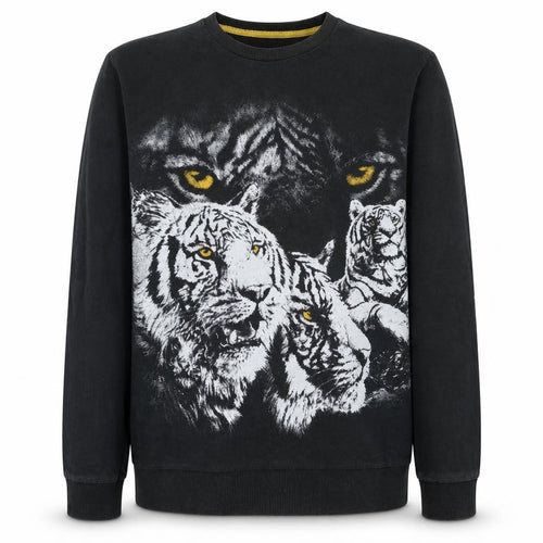Topman Men's Black Tiger Graphic Sweatshirt L Regular Fit