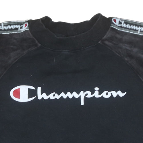 Champion Womens Black Medium Pullover Sweatshirt with Logo Trim