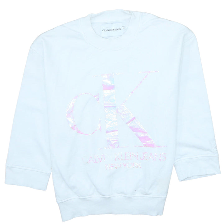 Calvin Klein Jeans Womens White Cotton Logo Sweatshirt M