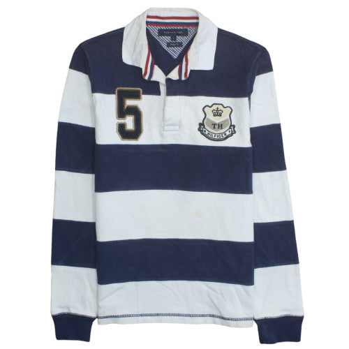 Tommy Hilfiger Men Blue White Long Sleeve Vintage Fit Polo S