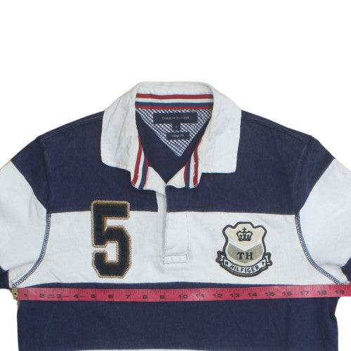 Tommy Hilfiger Men Blue White Long Sleeve Vintage Fit Polo S