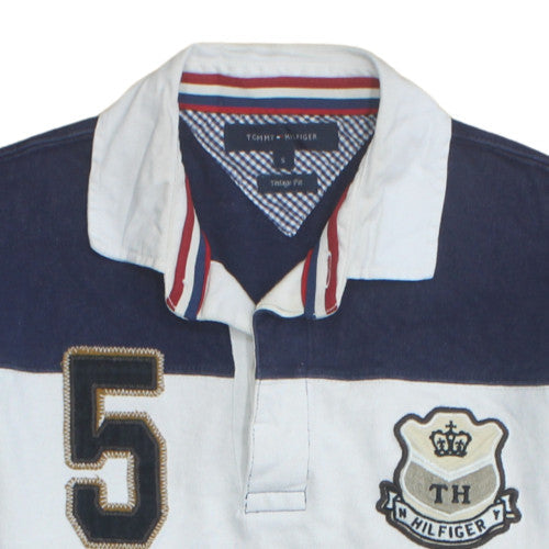 Tommy Hilfiger Men Blue White Long Sleeve Vintage Fit Polo S