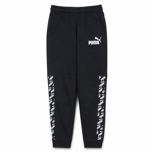 Front view of Puma boys’ black jogger sweatpants 13-14 years regular fit elastic waist