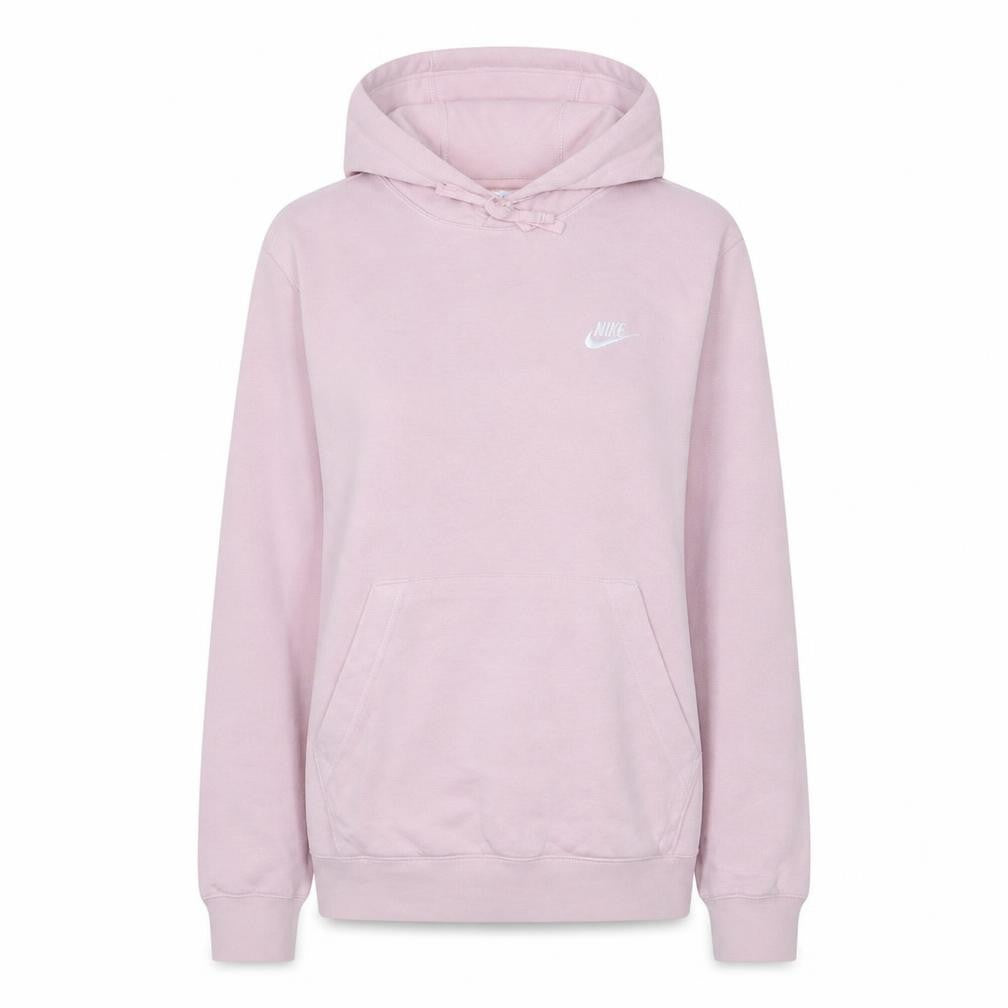 Front view of Nike women’s pink pullover hoodie xs cotton blend logo sweatshirt