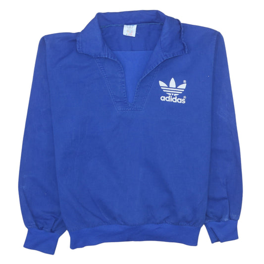 Adidas Womens Blue Henley Pullover Sweatshirt Size 14 Classic Cotton Logo