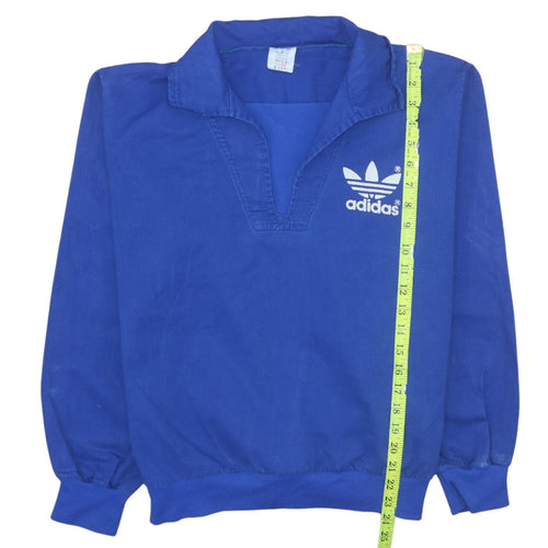 Adidas Womens Blue Henley Pullover Sweatshirt Size 14 Classic Cotton Logo