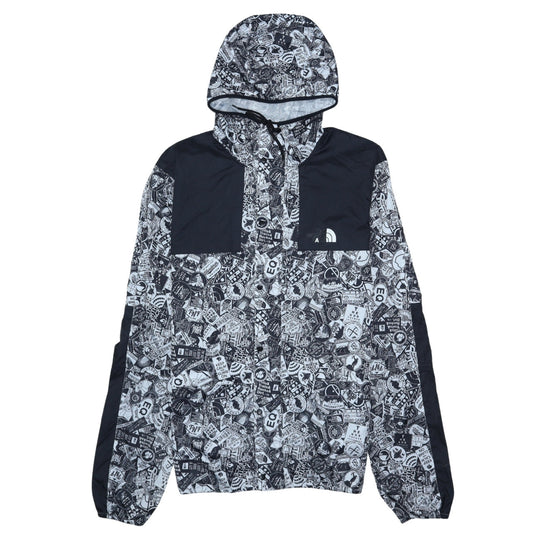 The North Face Men's Black & White Graphic Hooded Windbreaker Jacket M