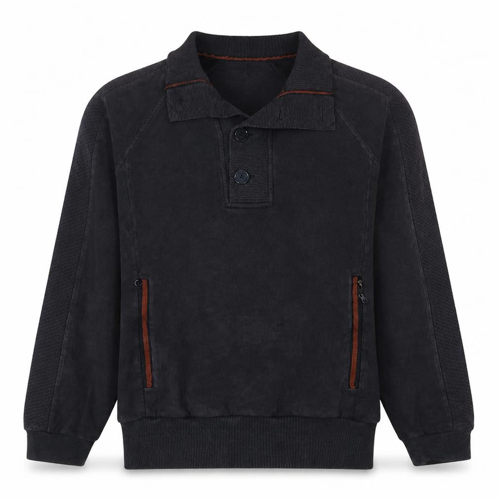 Front view of Armani Jeans Men's Black M Henley Sweatshirt with Buttons