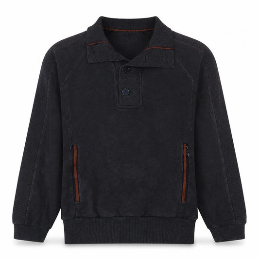 Front view of Armani Jeans Men's Black M Henley Sweatshirt with Buttons