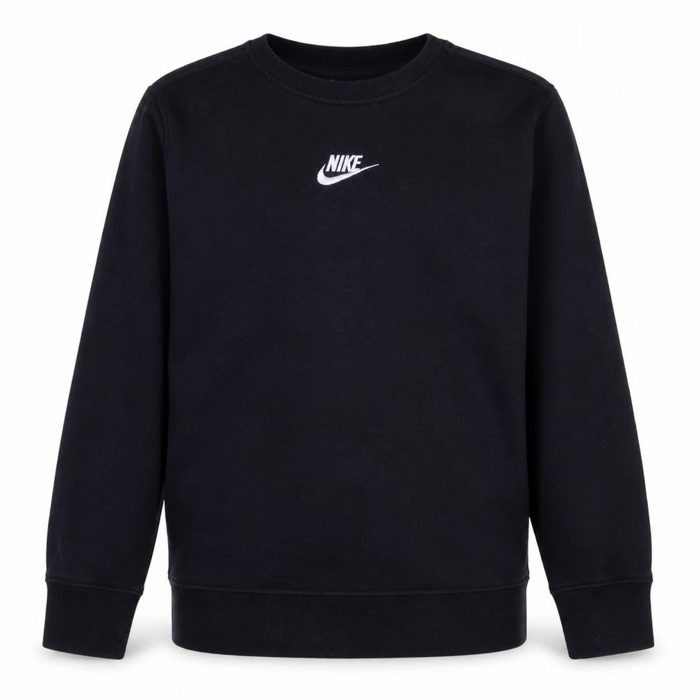 Front view of Nike boys’ black crew neck pullover sweatshirt 146cm