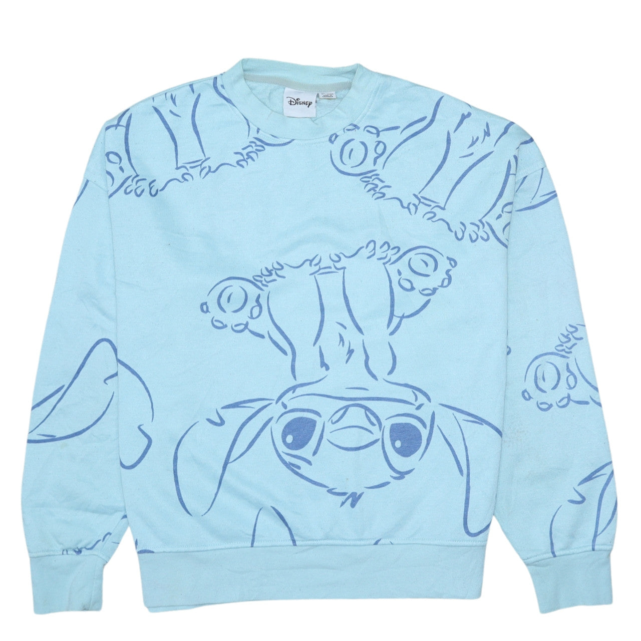 Disney Women Blue Stitch Crew Neck Pullover Sweatshirt S