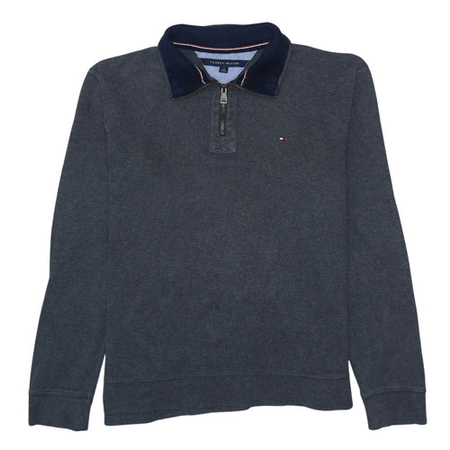 Tommy Hilfiger Mens Grey 1/2 Zip Collared Cotton Jumper L