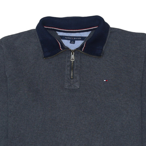 Tommy Hilfiger Mens Grey 1/2 Zip Collared Cotton Jumper L