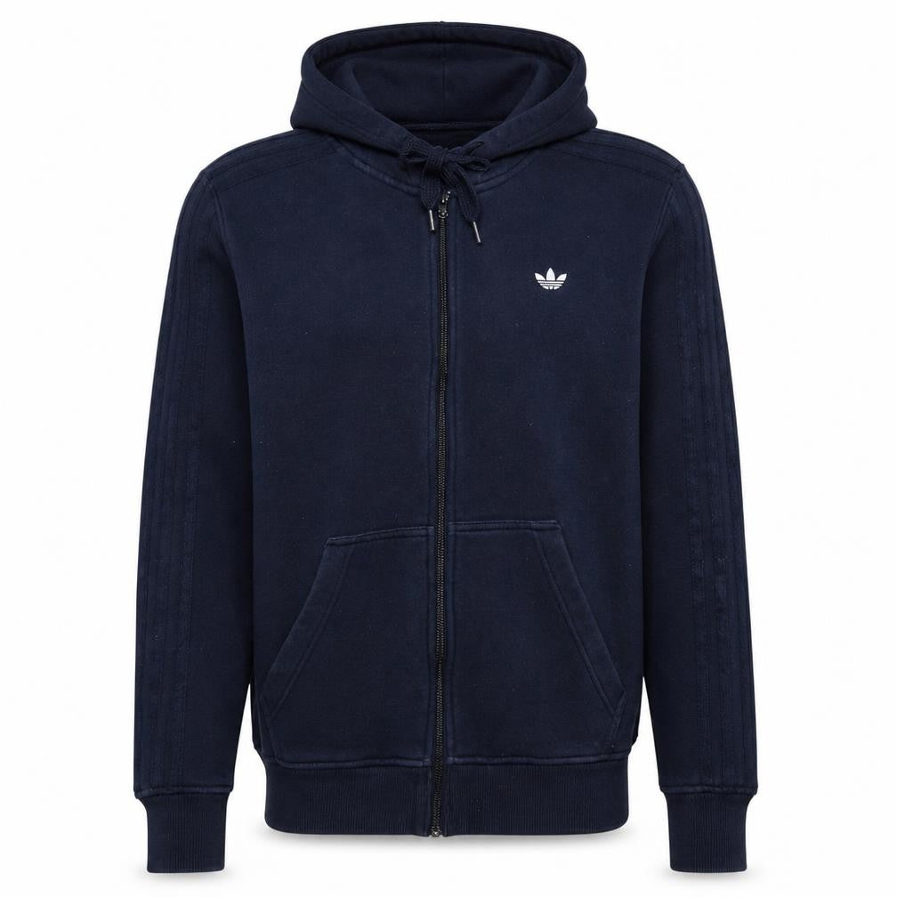 Front view of Adidas Men's Blue Full Zip Hoodie, size M, Regular Fit