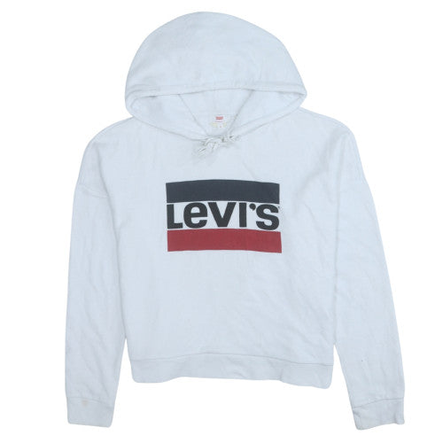 Levi's Womens White Small Pullover Hoodie with Logo Print