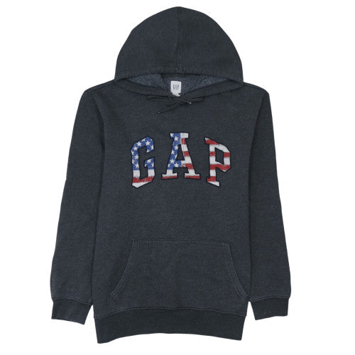 GAP Men's Black Hoodie L Pullover American Flag Logo Cotton Blend