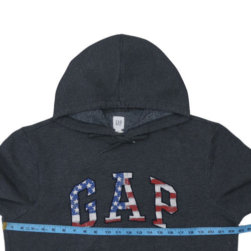 GAP Men's Black Hoodie L Pullover American Flag Logo Cotton Blend