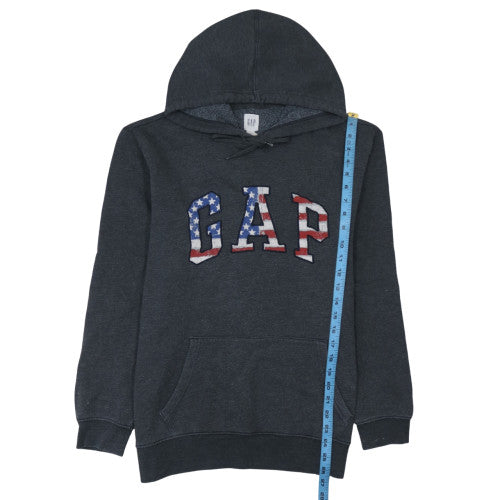 GAP Men's Black Hoodie L Pullover American Flag Logo Cotton Blend
