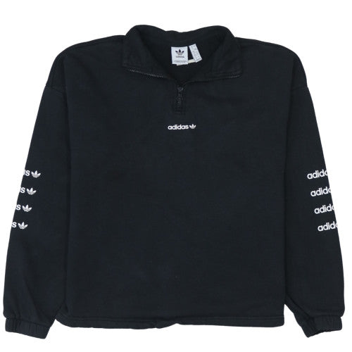 Adidas Women Black 1/4 Zip Pullover Sweatshirt UK 12 Logo Print