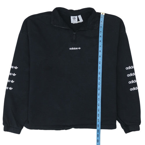 Adidas Women Black 1/4 Zip Pullover Sweatshirt UK 12 Logo Print