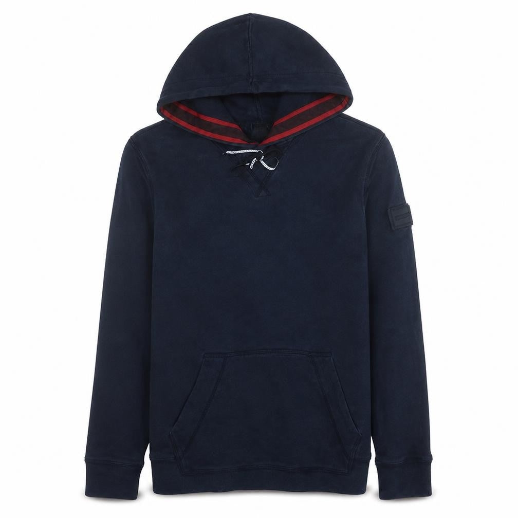 Front view of Hugo Boss Men's Blue Pullover Hoodie, size S, Regular Fit