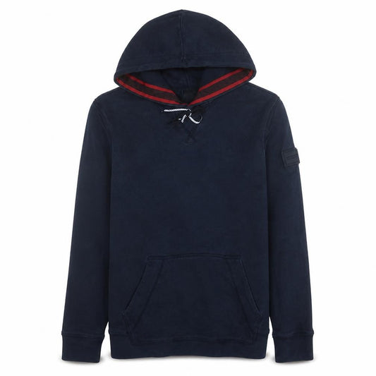 Front view of Hugo Boss Men's Blue Pullover Hoodie, size S, Regular Fit