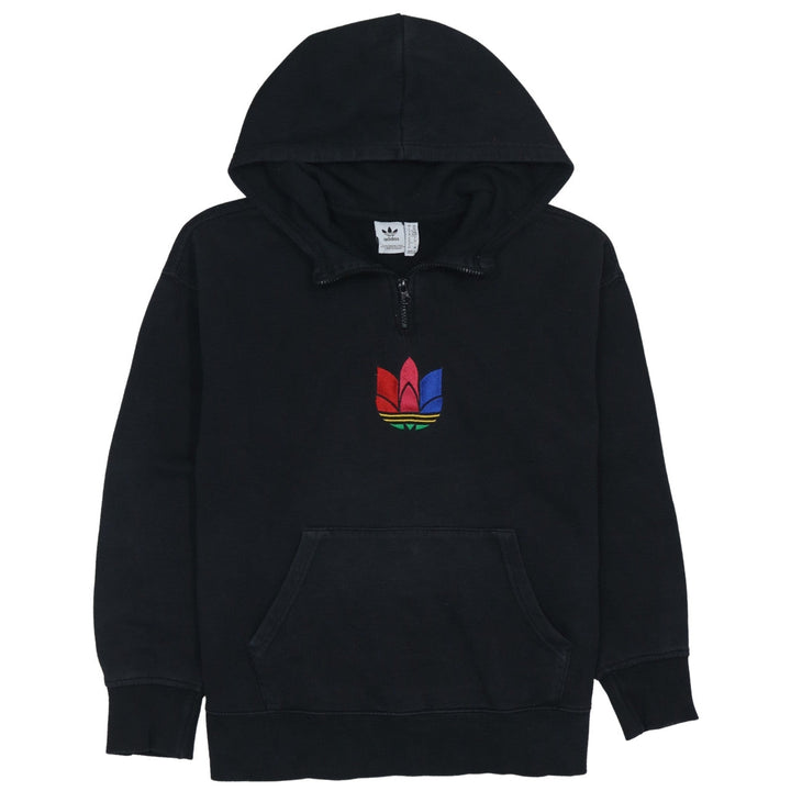 Adidas Originals Womens Black XS 1/4 Zip Hooded Sweatshirt