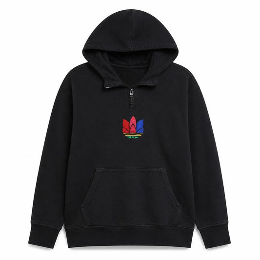 Front view of Adidas Originals women’s black xs 1/4 zip hooded sweatshirt