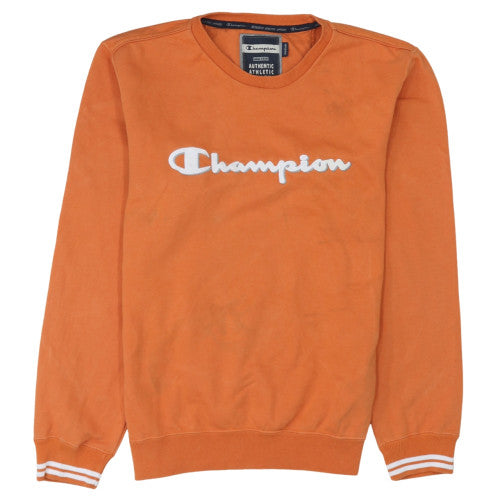 Champion Mens Orange Crew Neck Sweatshirt Medium Pullover Logo Athletic