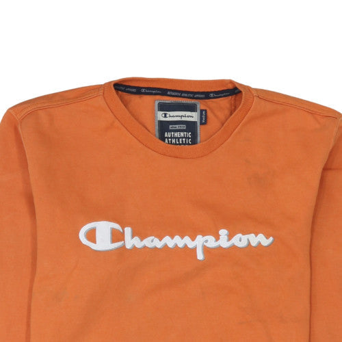 Champion Mens Orange Crew Neck Sweatshirt Medium Pullover Logo Athletic