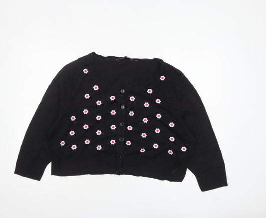 New Look Inspire Women's Black Floral Embroidered Cardigan Size 26