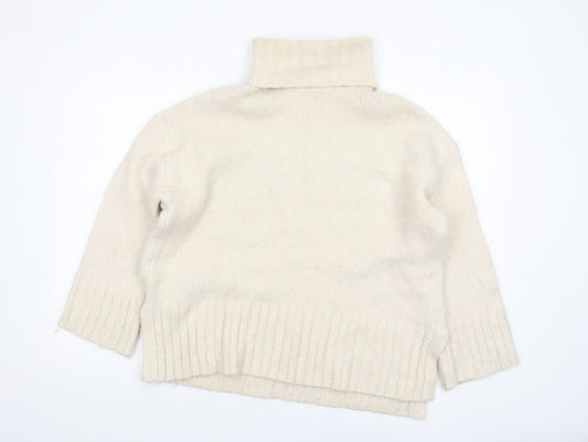 H&M Women Ivory Roll Neck Chunky-Knit Jumper Size L