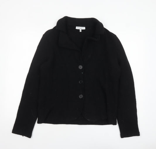 Laura Ashley Womens Black Lambswool Collared Cardigan Size 18