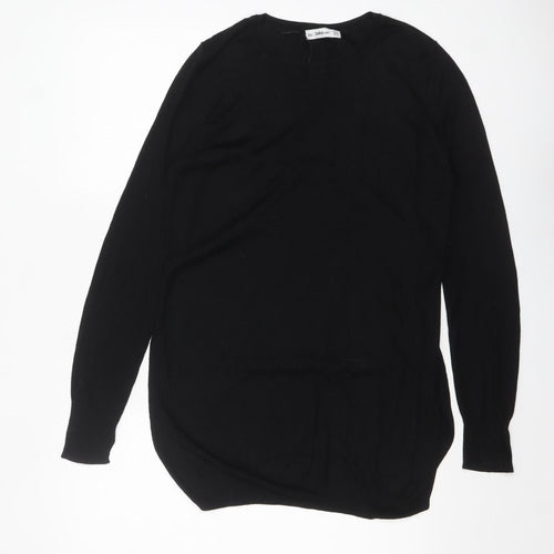 Zara Women Black Cotton Knit Long Sleeve Pullover Jumper Size 12